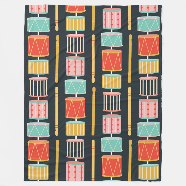 Colourful Toy Drums Seamless Pattern Fleece Blanket (Front)
