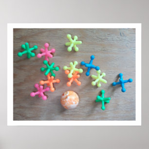 Colourful Toy Jacks and Ball Poster