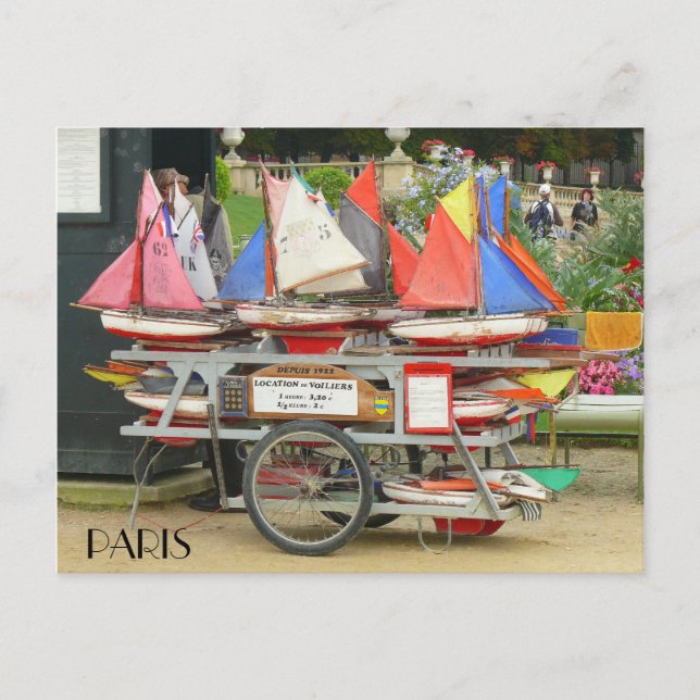 Colourful Toy Sailboats Luxembourg Gardens Paris Postcard (Front)