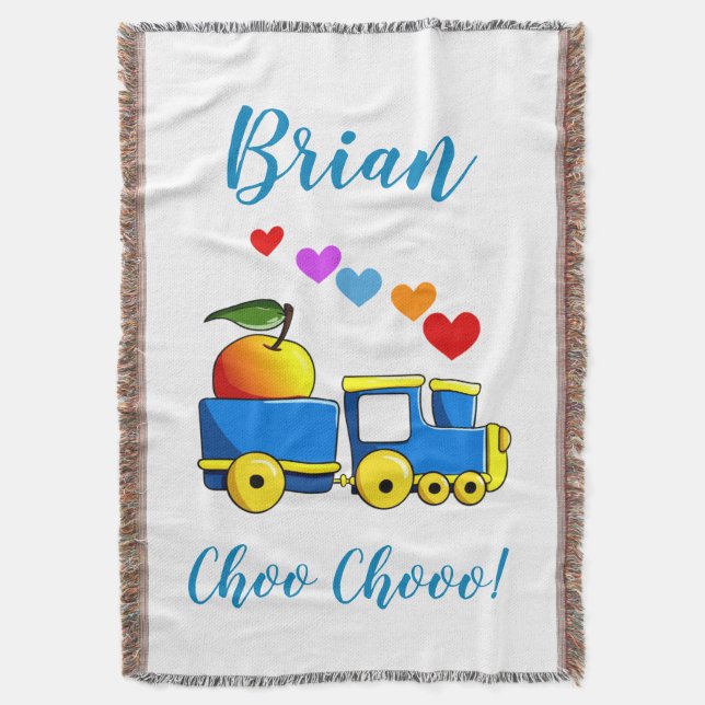 Colourful Toy Train Throw Blanket (Front Vertical)
