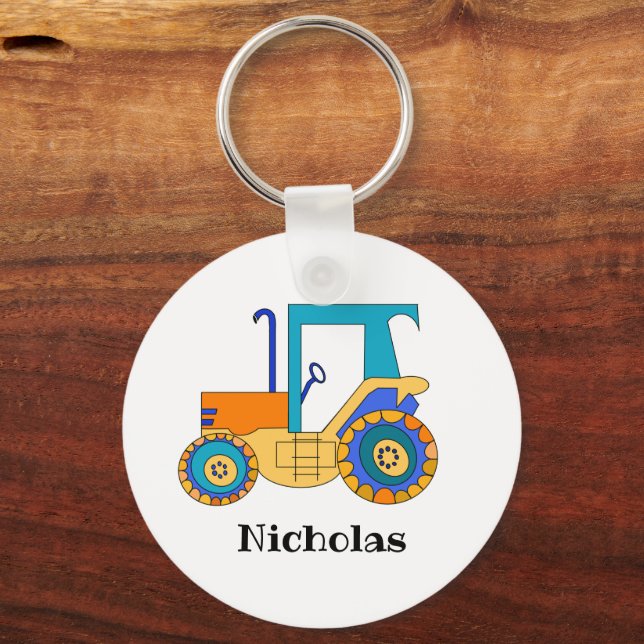 Colourful Tractor Personalised Key Ring (Front)