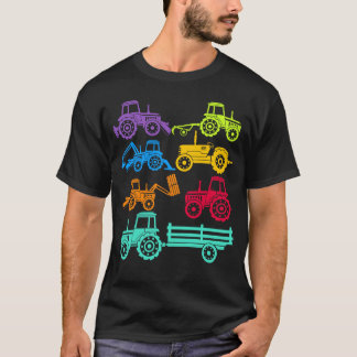 Colourful Tractors Boys Agricultural Machinery T-Shirt