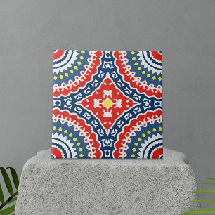 Colourful Traditional Ethnic Boho Geometric Patter Ceramic Tile