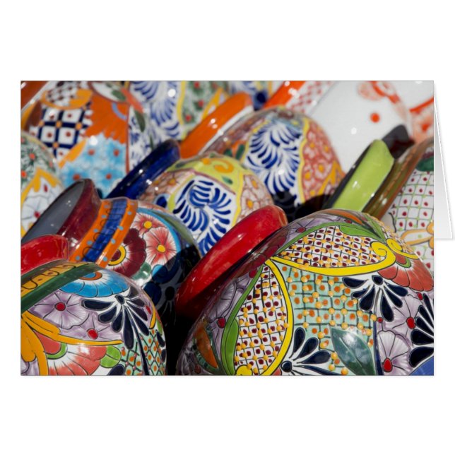 Colourful traditional hand-painted Mexican pottery (Front Horizontal)