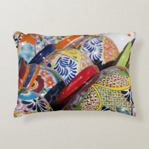 Colourful traditional hand-painted Mexican pottery Decorative Cushion