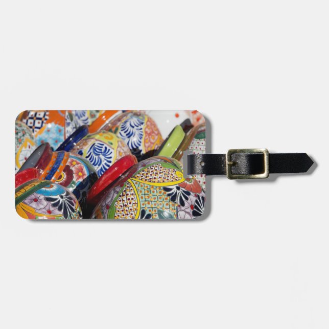 Colourful traditional hand-painted Mexican pottery Luggage Tag (Front Horizontal)