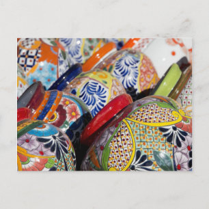 Colourful traditional hand-painted Mexican pottery Postcard