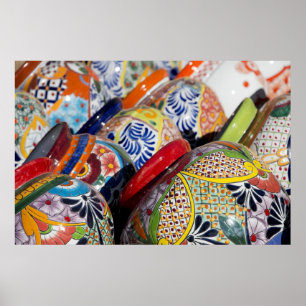Colourful traditional hand-painted Mexican pottery Poster