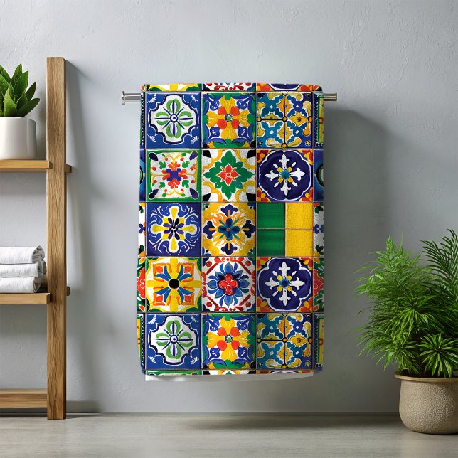 Colourful Traditional Mexican Talavera Tiles Beach Towel (Creator Uploaded)