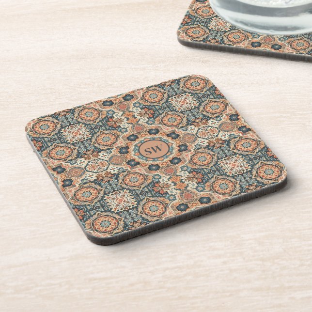 Colourful Traditional Moroccan Rug Pattern Coaster (Left Side)