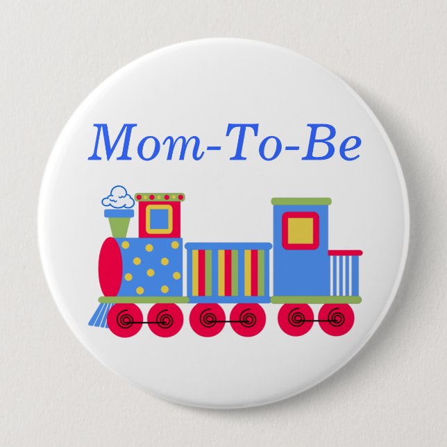 Colourful Train Baby Shower Mummy Pin Button (Front)
