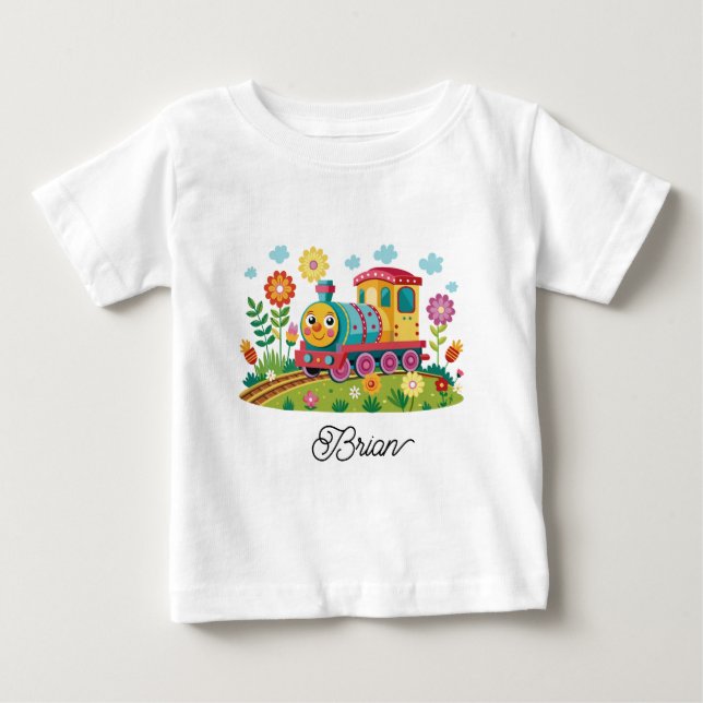 Colourful Train Engine Baby T-Shirt (Front)