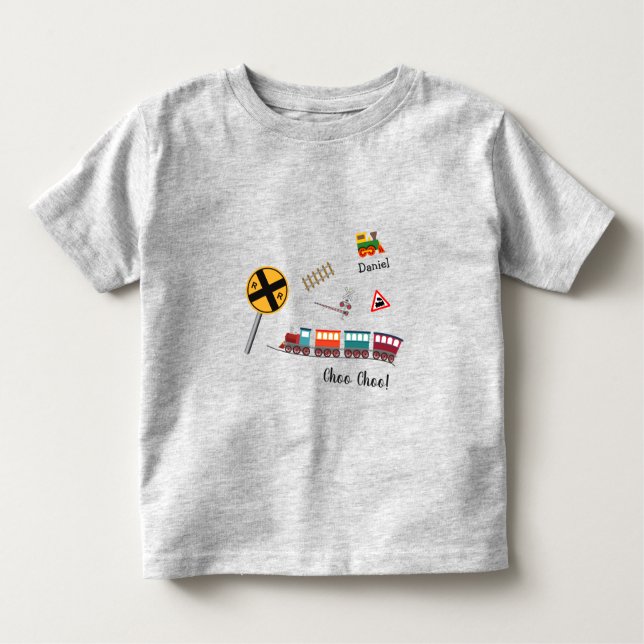 Colourful Train Little Boy First Name Choo Choo Toddler T-Shirt (Front)