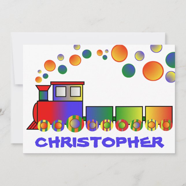Colourful Train Personalised Birthday Party Invitation (Front)