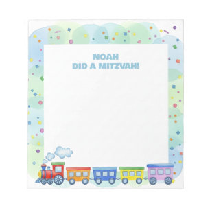 Colourful Train Themed Personalised Mitzvah Notepad