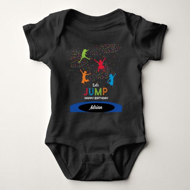 Colourful Trampoline Park Jump Kids Birthday Party Baby Bodysuit (Front)