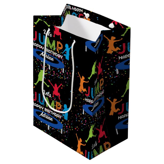 Colourful Trampoline Park Jump Kids Birthday Party Medium Gift Bag (Front Angled)