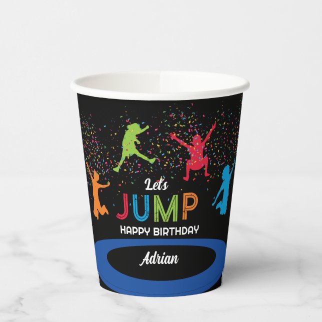 Colourful Trampoline Park Jump Kids Birthday Party Paper Cups (Left)