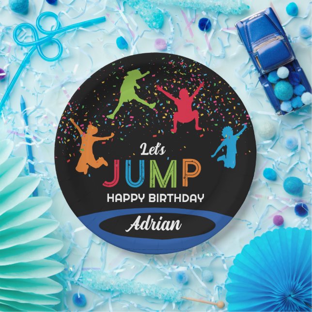 Colourful Trampoline Park Jump Kids Birthday Party Paper Plate (Party)