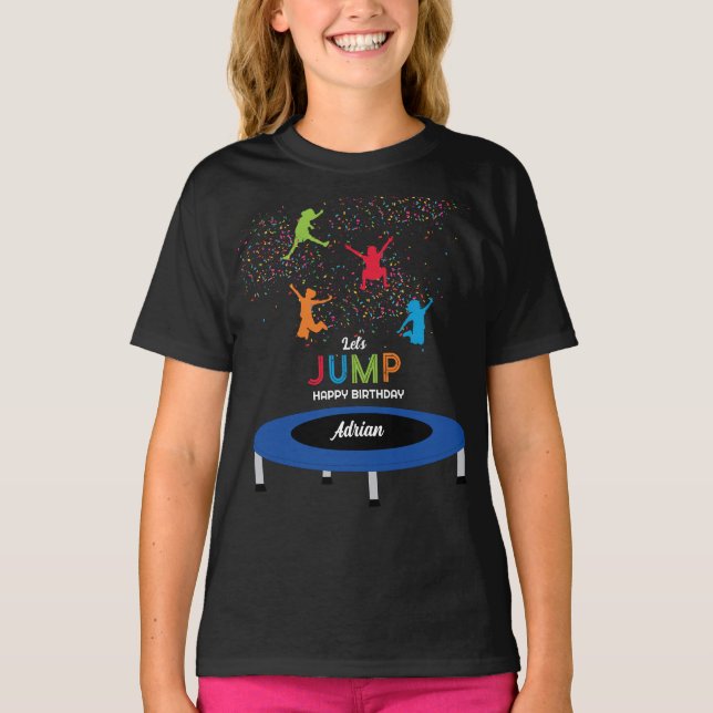 Colourful Trampoline Park Jump Kids Birthday Party T-Shirt (Front)