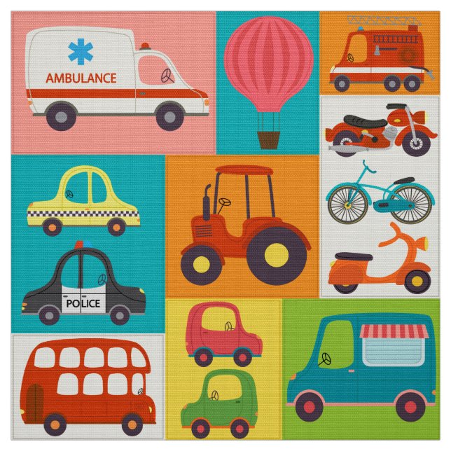 Colourful transport vehicle pattern fabric (Swatch)