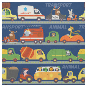 Colourful Transport Vehicles with Animal Drivers Fabric
