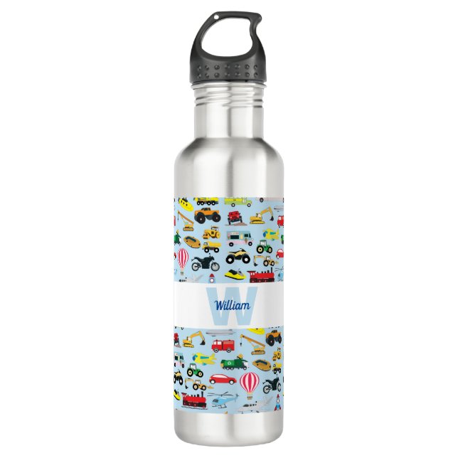 Colourful Transportation & Vehicles Kids Pattern 710 Ml Water Bottle (Front)