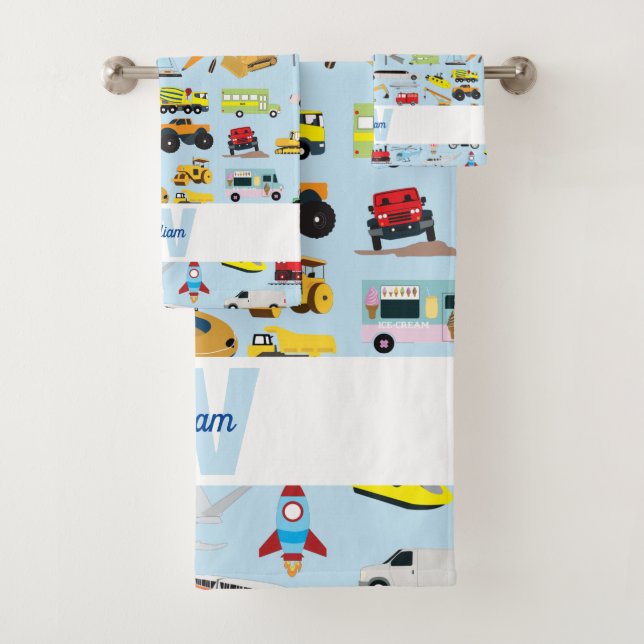 Colourful Transportation & Vehicles Kids Pattern Bath Towel Set (Insitu)