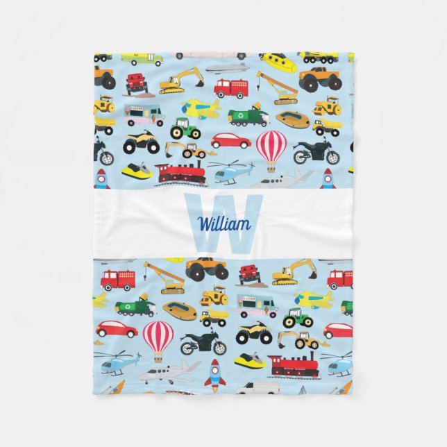 Colourful Transportation & Vehicles Kids Pattern Fleece Blanket (Front)