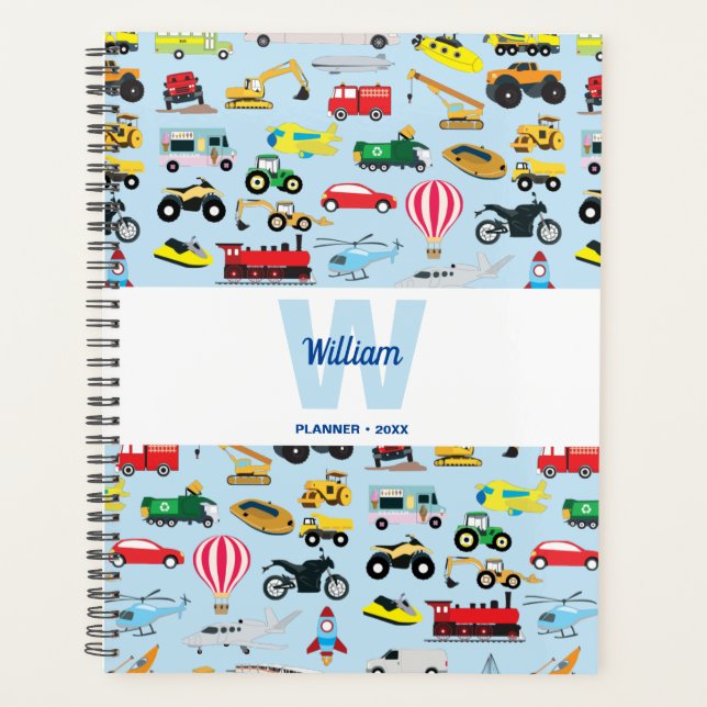 Colourful Transportation & Vehicles Kids Pattern  Planner (Front)