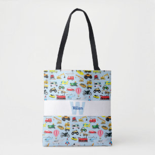 Colourful Transportation & Vehicles Kids Pattern Tote Bag