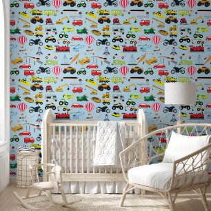 Colourful Transportation & Vehicles Kids Pattern Wallpaper