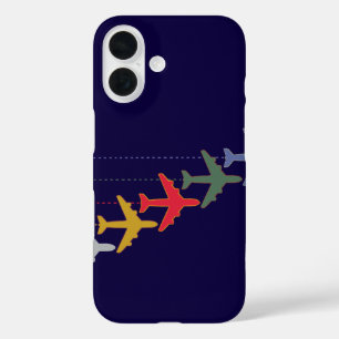 colourful travel aeroplanes iPhone 16 case
