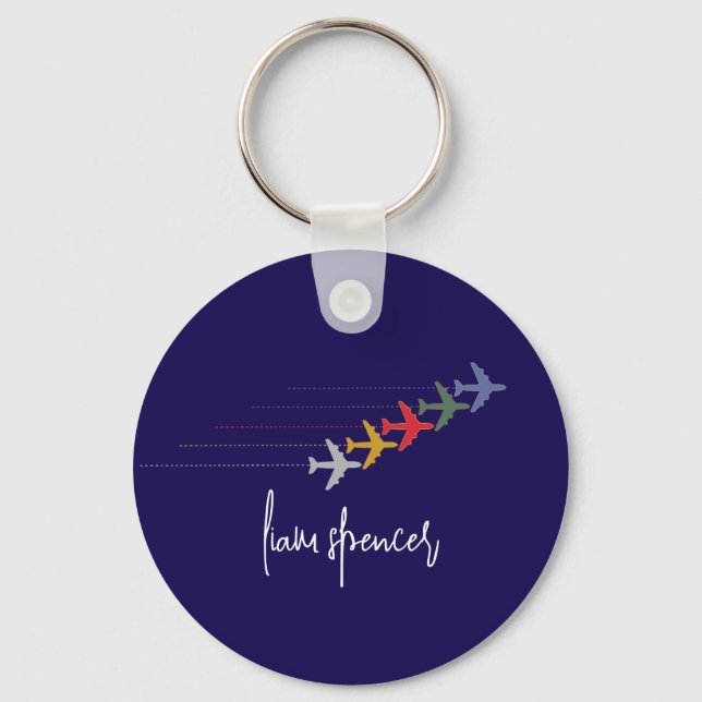 colourful travel aeroplanes key ring (Front)