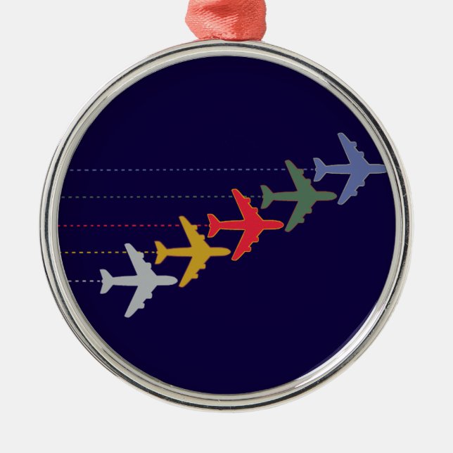 colourful travel aeroplanes metal ornament (Front)