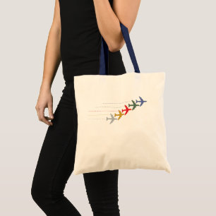 colourful travel aeroplanes tote bag