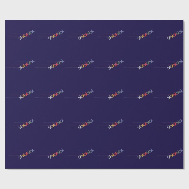 colourful travel aeroplanes wrapping paper (Flat)