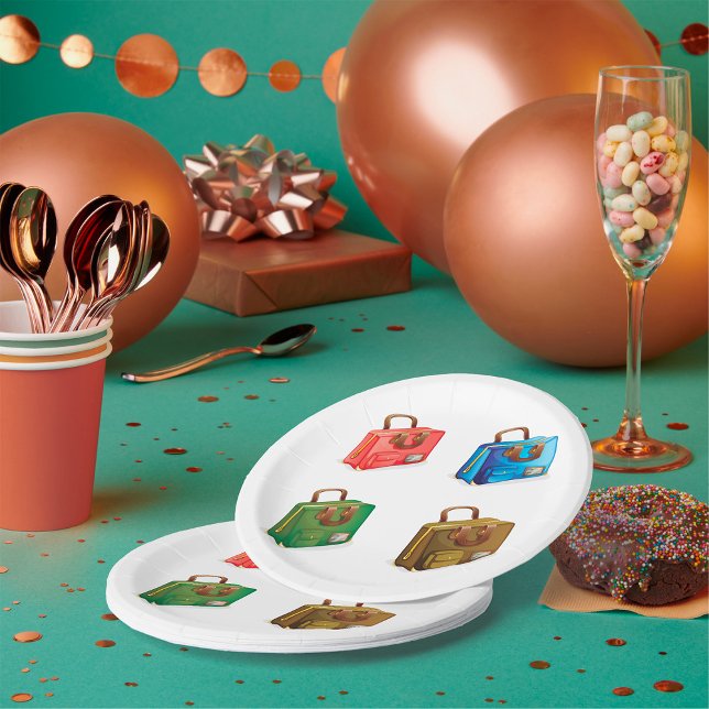 Colourful Travel Briefcase Collection Paper Plate (Creator Uploaded)