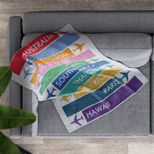 Colourful Travel Bucket List Fleece Blanket