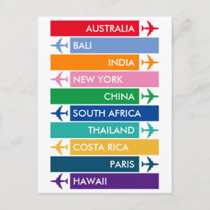 Colourful Travel Bucket List Postcard