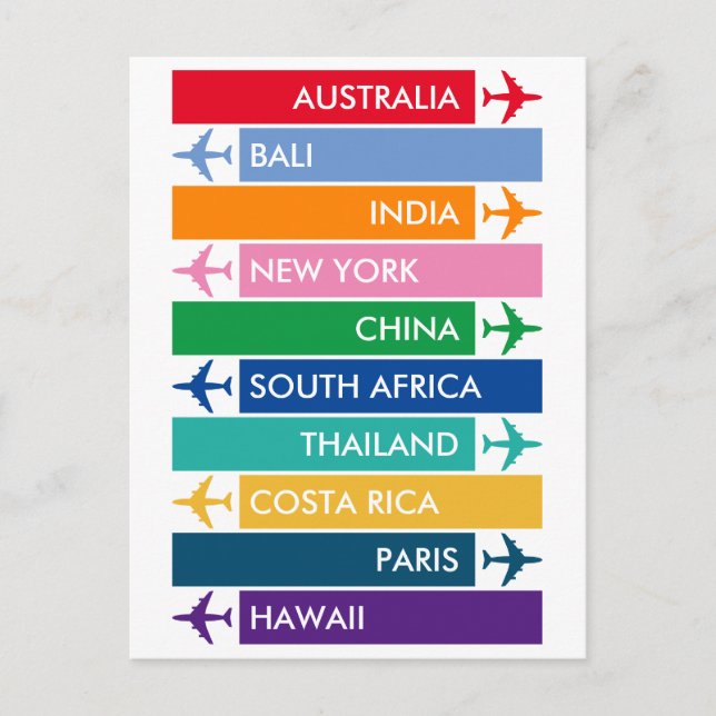 Colourful Travel Bucket List Postcard (Front)