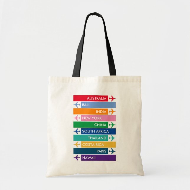 Colourful Travel Bucket List Tote Bag (Front)