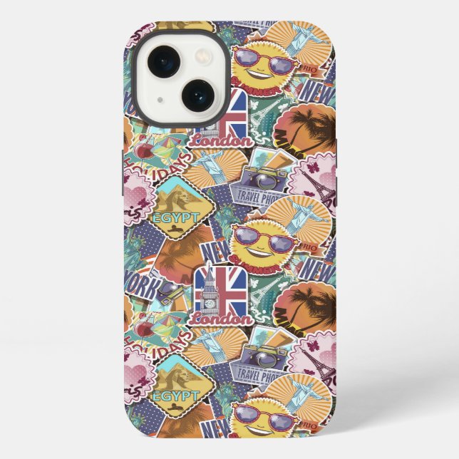 Colourful Travel Sticker Pattern iPhone Case (Back)