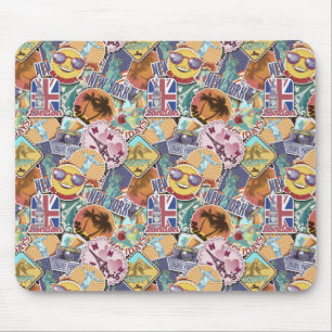 Colourful Travel Sticker Pattern Mouse Pad
