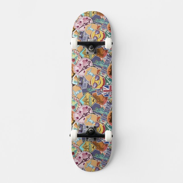 Colourful Travel Sticker Pattern Skateboard (Front)