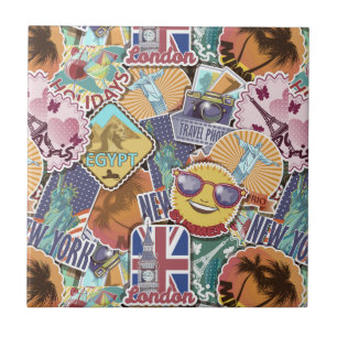 Colourful Travel Sticker Pattern Tile