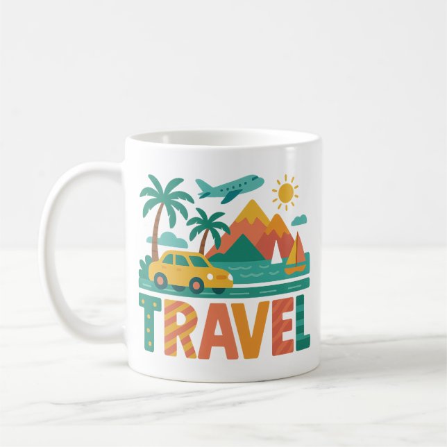 Colourful Travel Vacation Adventure Coffee Mug (Left)