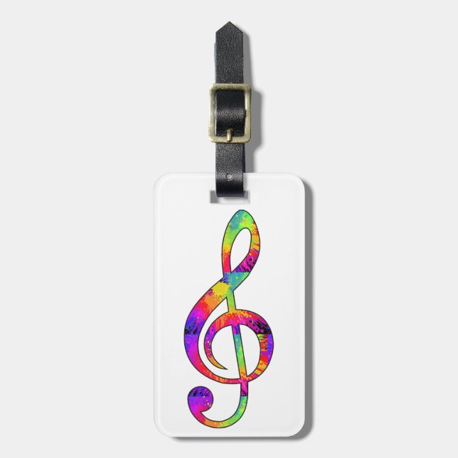 Colourful Treble Clef Luggage Tag (Front Vertical)