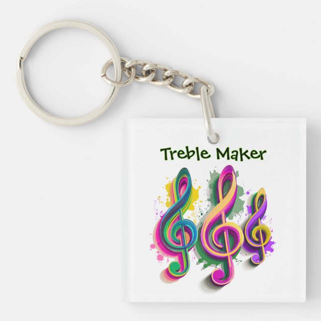 Colourful Treble Clef Music Design Key Ring (Front)