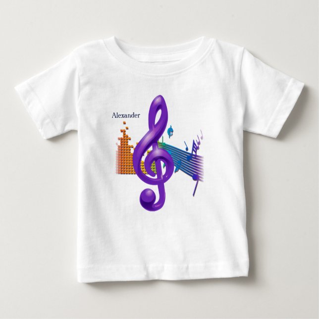 Colourful Treble Clef Music Tee – Custom Name (Front)